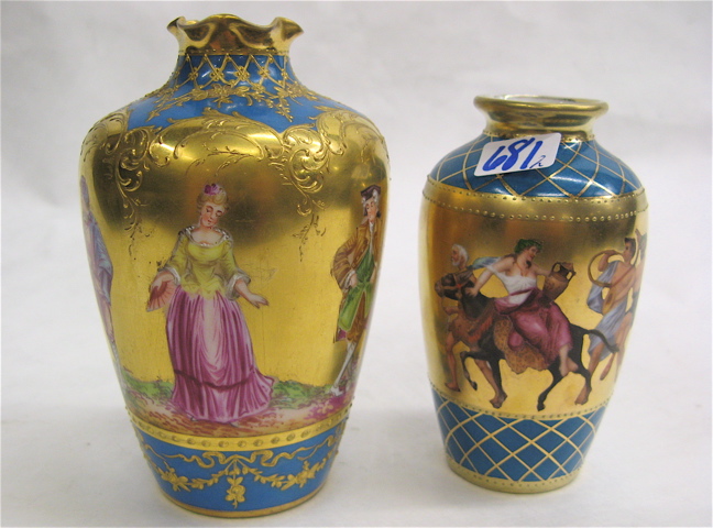 Appraisal: TWO PORCELAIN VASES the larger with hand enameled decoration marked