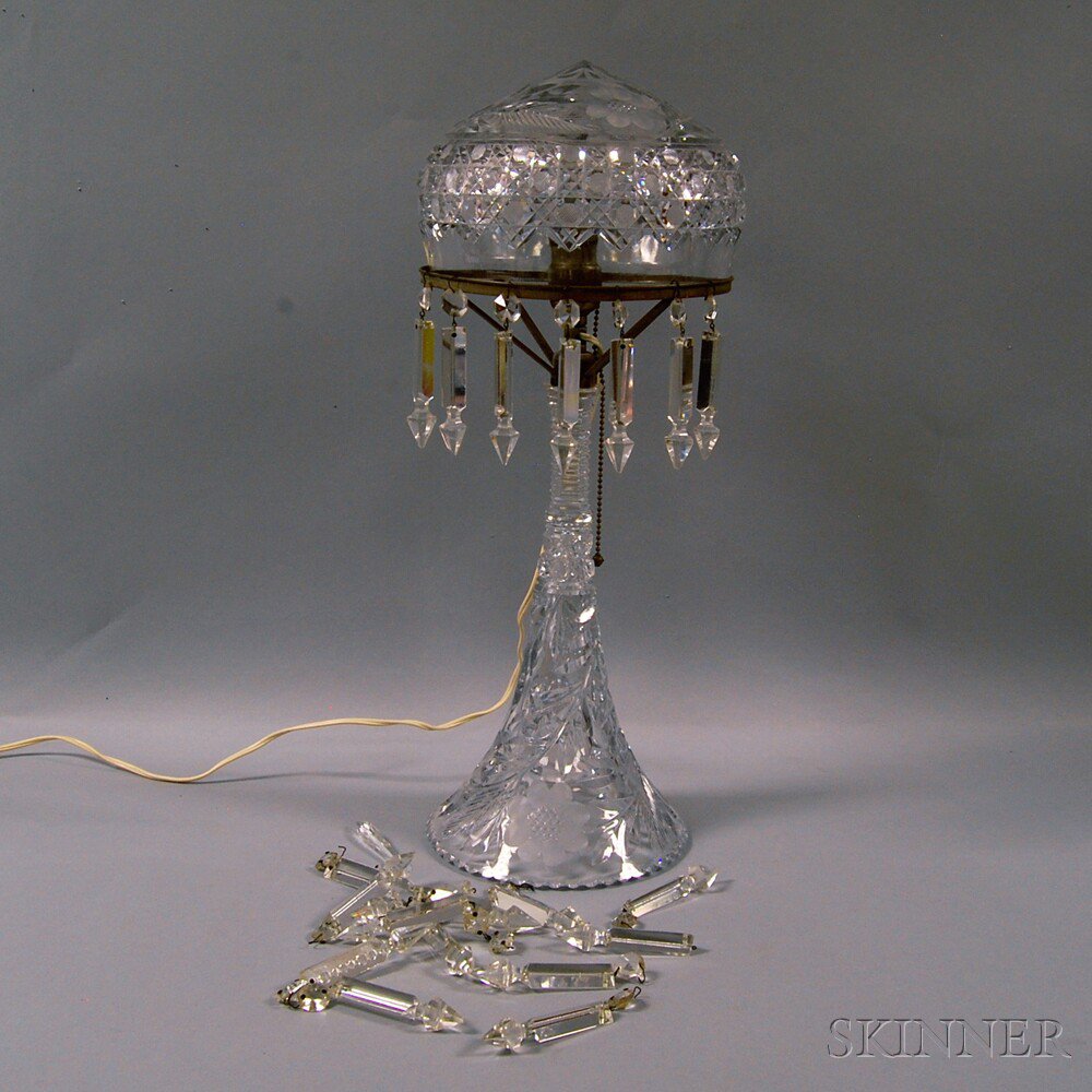 Appraisal: Mushroom-form Cut Glass Table Lamp with etched domed glass shade