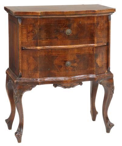 Appraisal: Italian walnut nightstand th c having shaped top over two