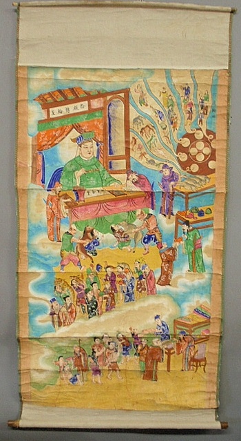 Appraisal: - Colorful Chinese scroll with bestiality motif l x w