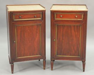 Appraisal: John Widdecomb pair of marble top night tables ht in