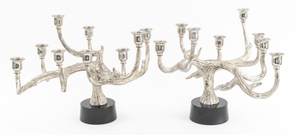 Appraisal: POST-MODERN METALLIC BRANCH FORM CANDELABRA PAIR Pair of Post-Modern metallic