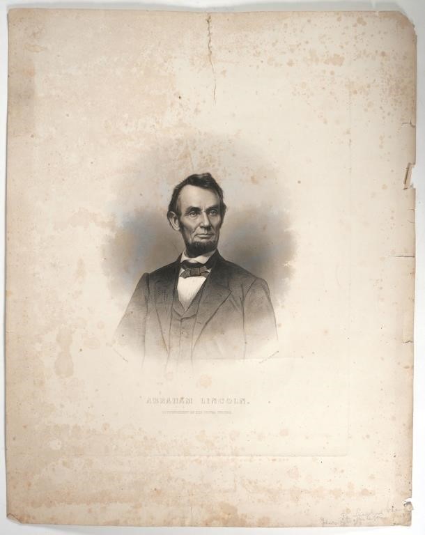 Appraisal: Engraving of Abraham Lincoln from a photo by Matthew Brady