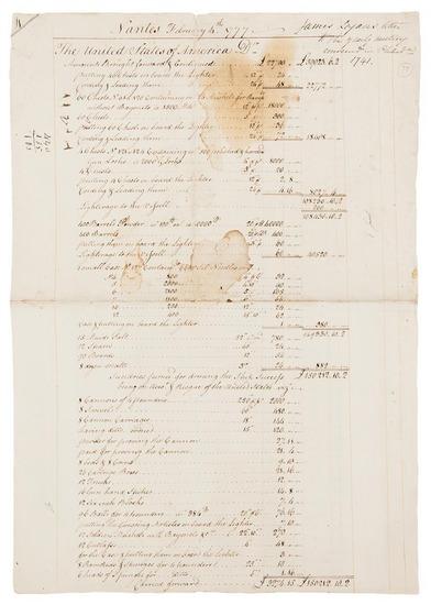 Appraisal: AMERICAN REVOLUTION Manuscript account recording the purchases and monies owed