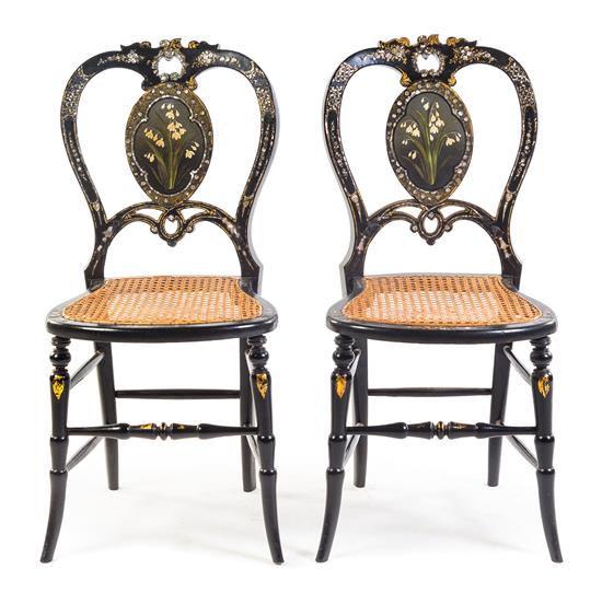 Appraisal: Sale Lot A Pair of Victorian Black Lacquered Painted and