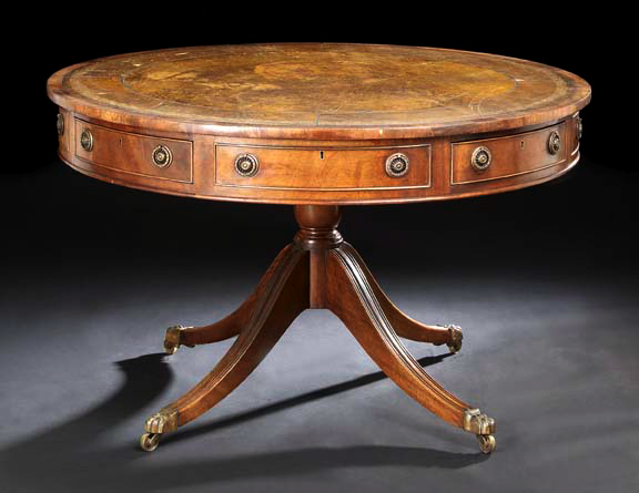 Appraisal: George III-Style Mahogany Drum Table late th century the circular