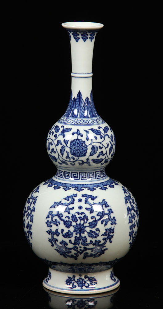 Appraisal: - Chinese Blue and White Double Gourd Vase Chinese blue