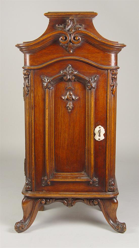 Appraisal: Rococo Style Valuables Cabinet th Century Walnut with extensive carving