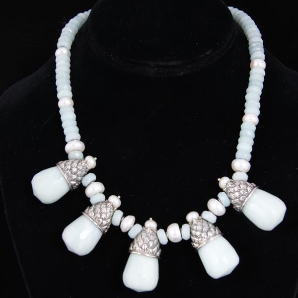 Appraisal: Pale Mint Green Chunky Aventurine Gemstone and Pearl necklace with