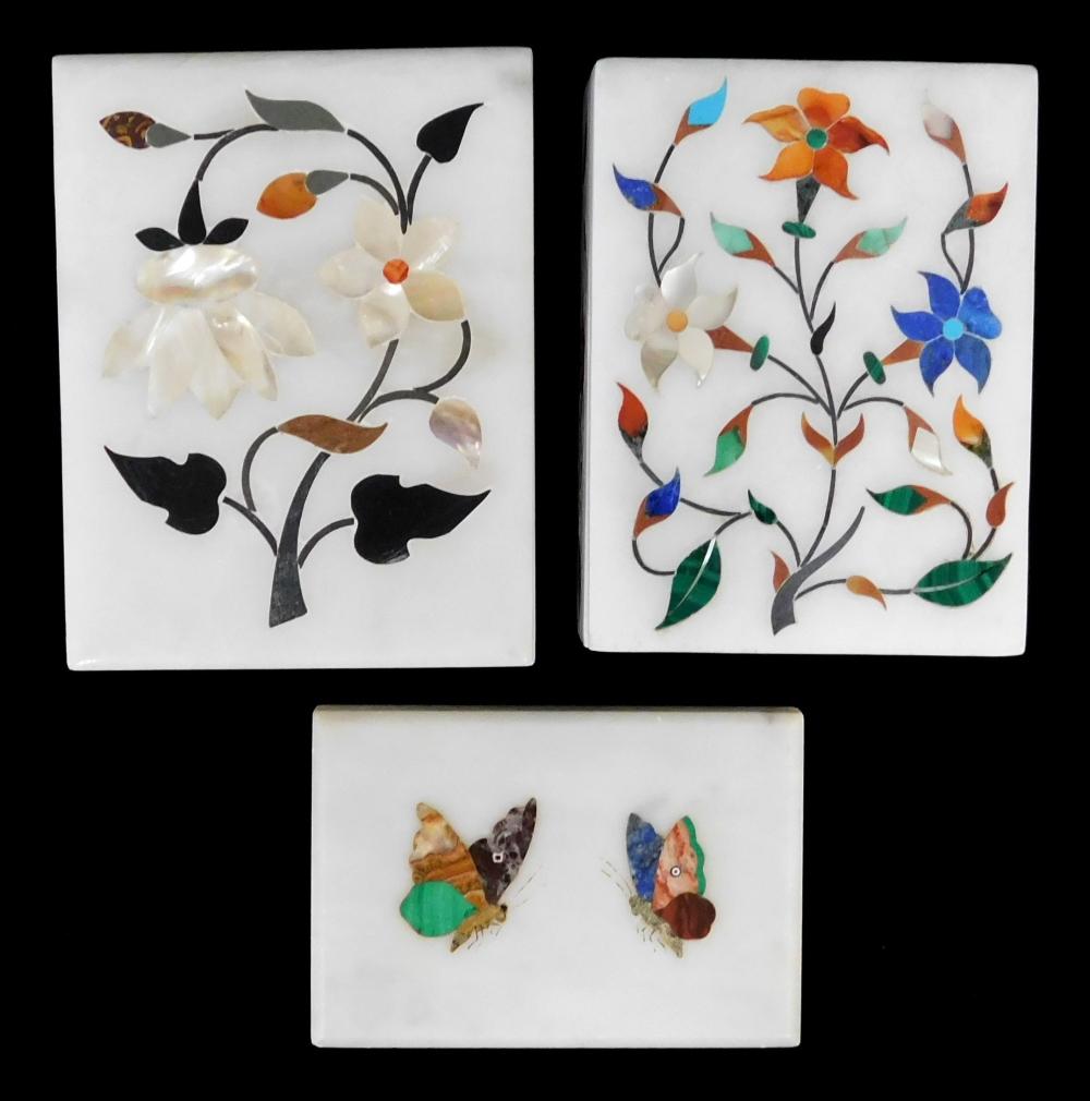 Appraisal: THREE PIECES OF WHITE MARBLE PIETRA DURA ITALIAN LATE TH