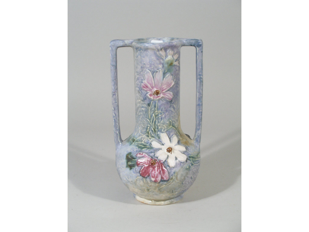 Appraisal: Weller Silvertone Blue and Pink Daisy Vase art deco form