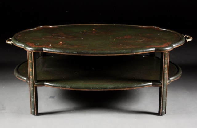 Appraisal: George III style japanned coffee table th century two-tier table