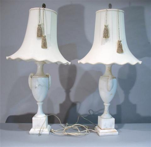 Appraisal: PAIR OF ALABASTER TABLE LAMPS Of elongated tapering urn form