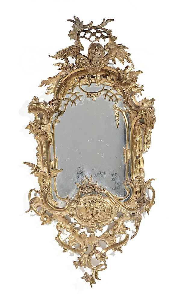 Appraisal: Ornate French brass wall mirror French brass wall mirror ornately