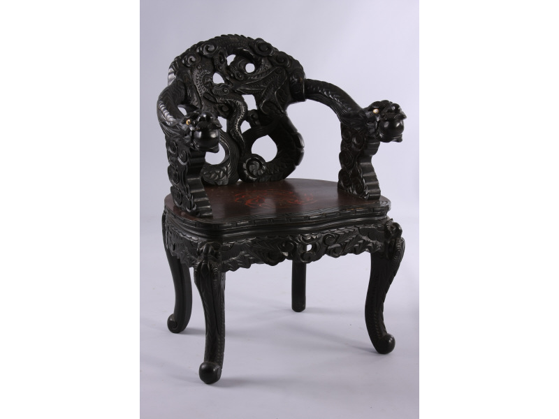 Appraisal: Chinese Blackwood Carved Open Arm Chair late th c entwined