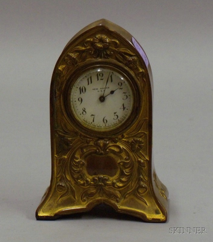 Appraisal: New Haven Art Nouveau Gilt Cast Metal Boudoir Timepiece with