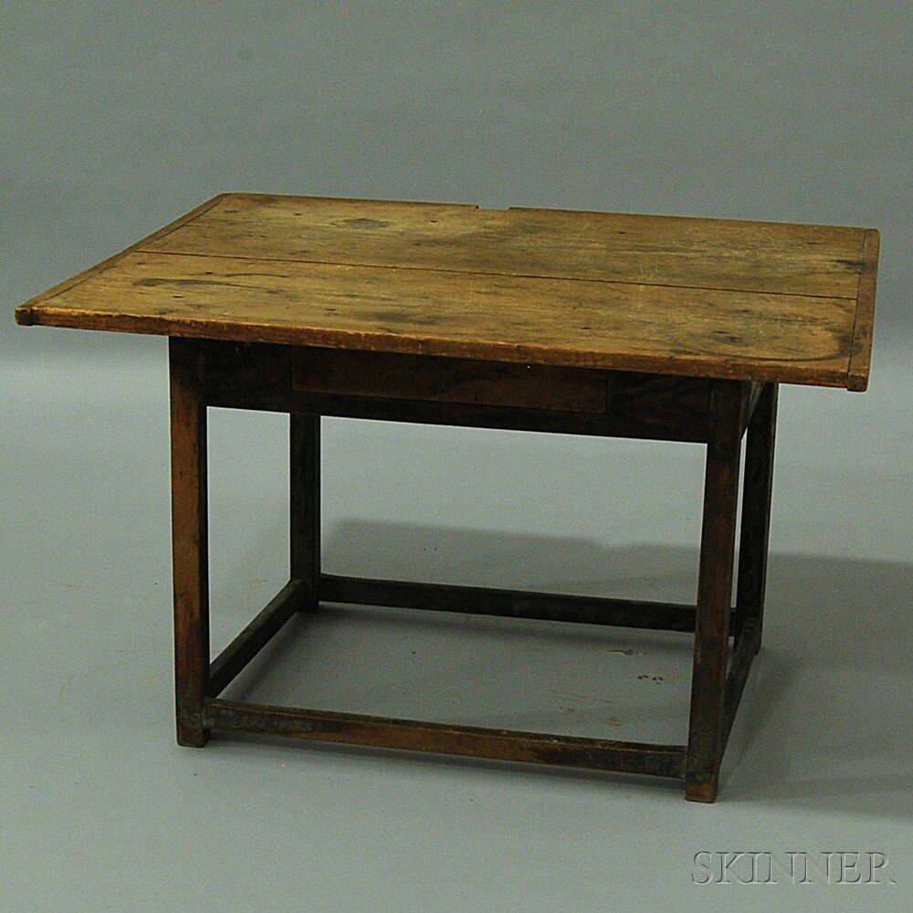 Appraisal: Smoke-painted One-drawer Tavern Table possibly Vermont th century the overhanging