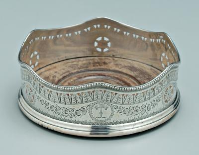 Appraisal: George III English silver wine coaster round with scalloped rim