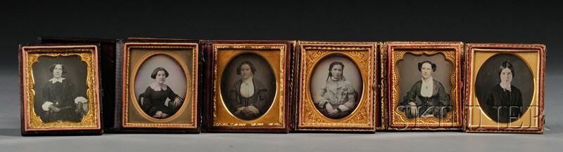 Appraisal: Six Sixth Plate Daguerreotype Portraits of Young Ladies five in