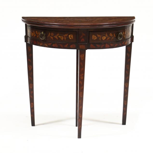 Appraisal: ANTIQUE DUTCH MARQUETRY INLAID MAHOGANY DIMINUTIVE GAME TABLE Late th