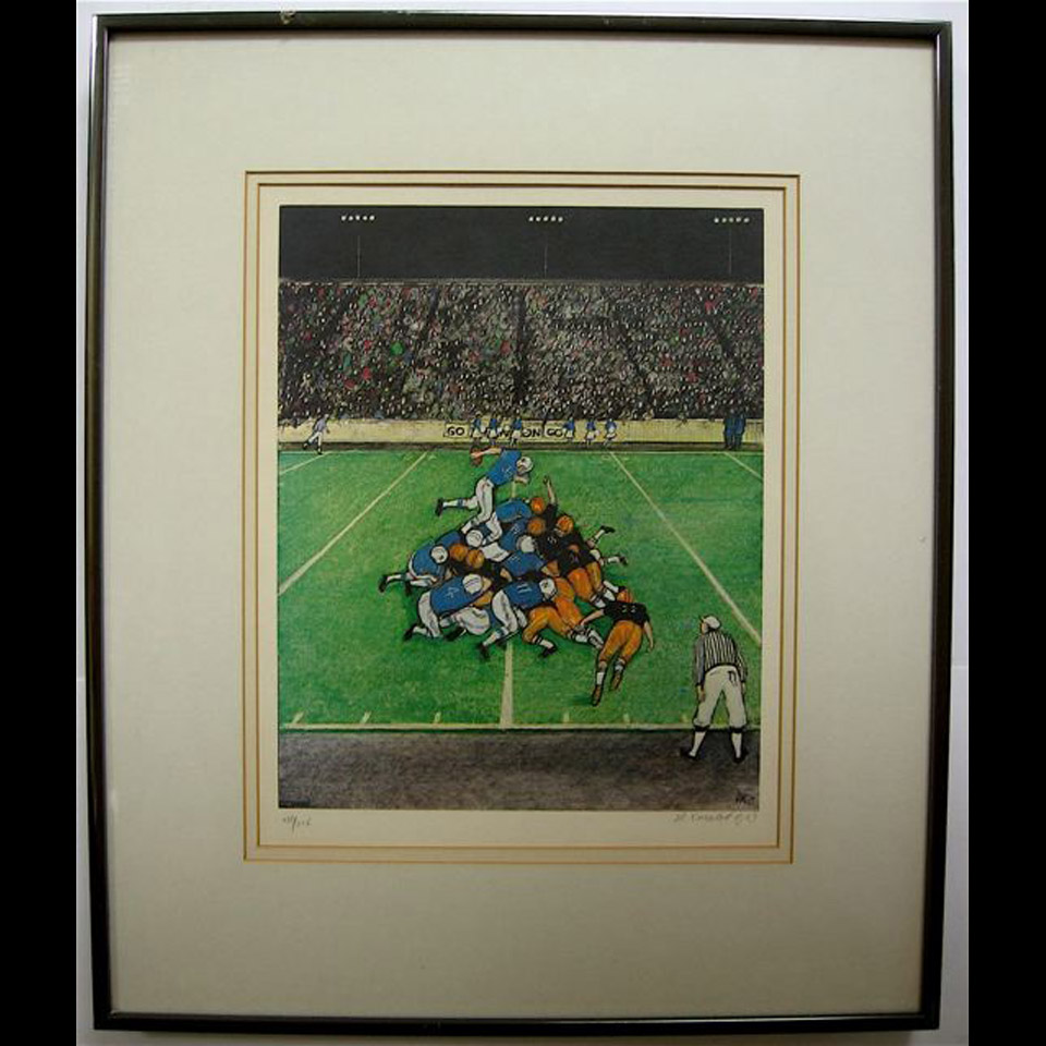 Appraisal: WILLIAM KURELEK - CANADIAN FOOTBALL COLOUR LITHOGRAPH SIGNED AND DATED