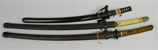 Appraisal: THREE JAPANESE SWORDS length of longest inches Condition as is