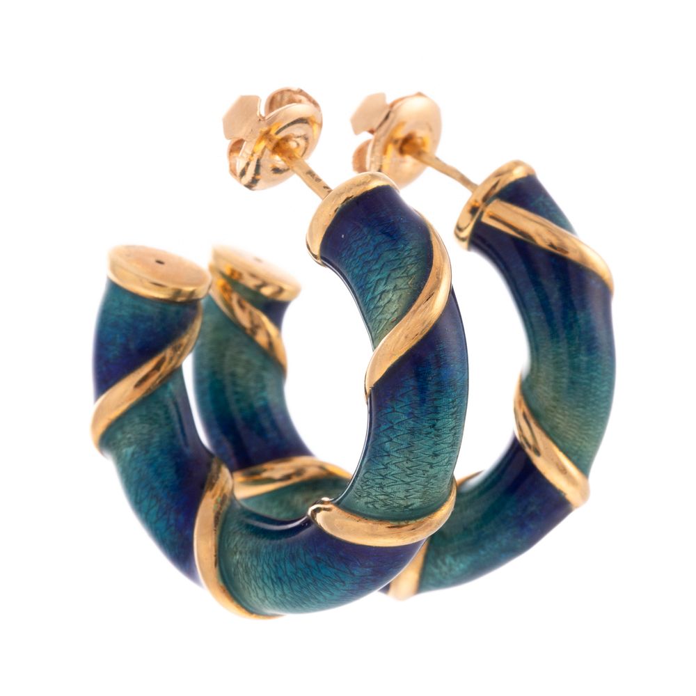 Appraisal: A Pair of Guilloche Enamel Hoop Earrings in K K