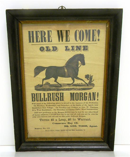 Appraisal: Mid- th C advertisement broadside for Bullrush Morgan a celebrated