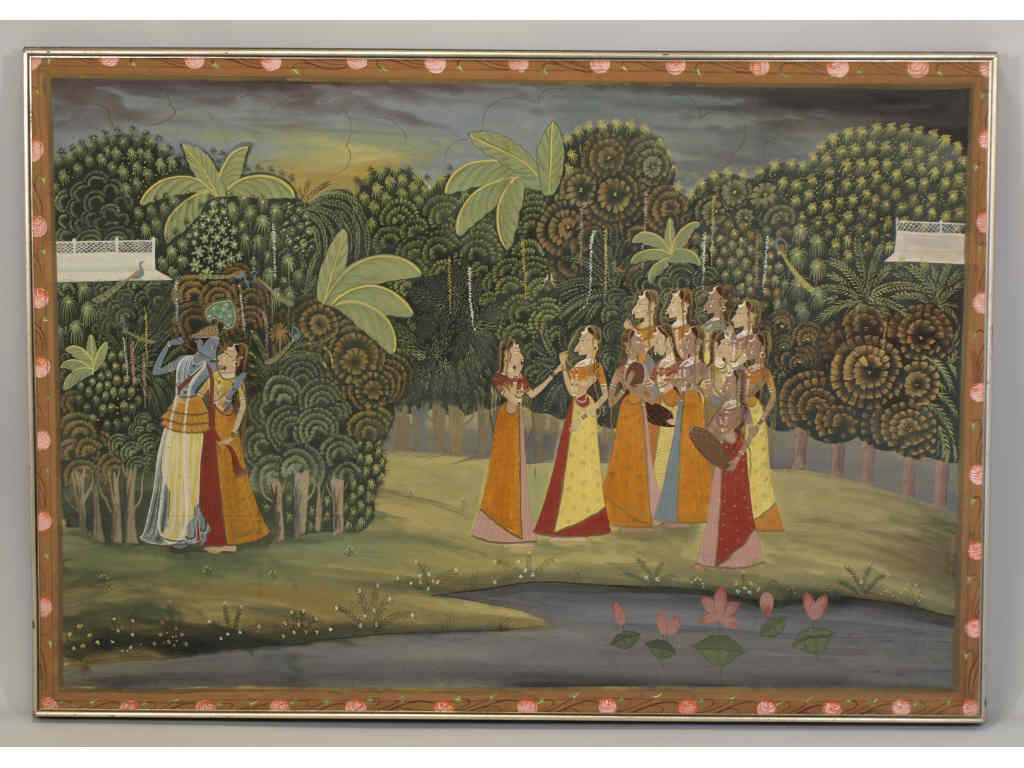 Appraisal: Indian School Painting on Silk Krishna Gopis a large th