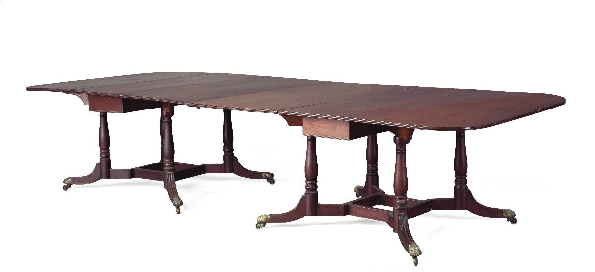 Appraisal: IMPORTANT BOSTON CLASSICAL MAHOGANY TWO-PART DROP LEAF BANQUET TABLE ATTRIBUTED