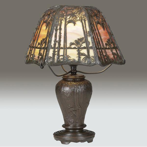 Appraisal: HANDEL Boudoir lamp with polychrome slag glass lining a faceted