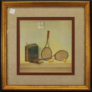 Appraisal: Michaie Meshkov - Watercolor of two tennis rackets on a