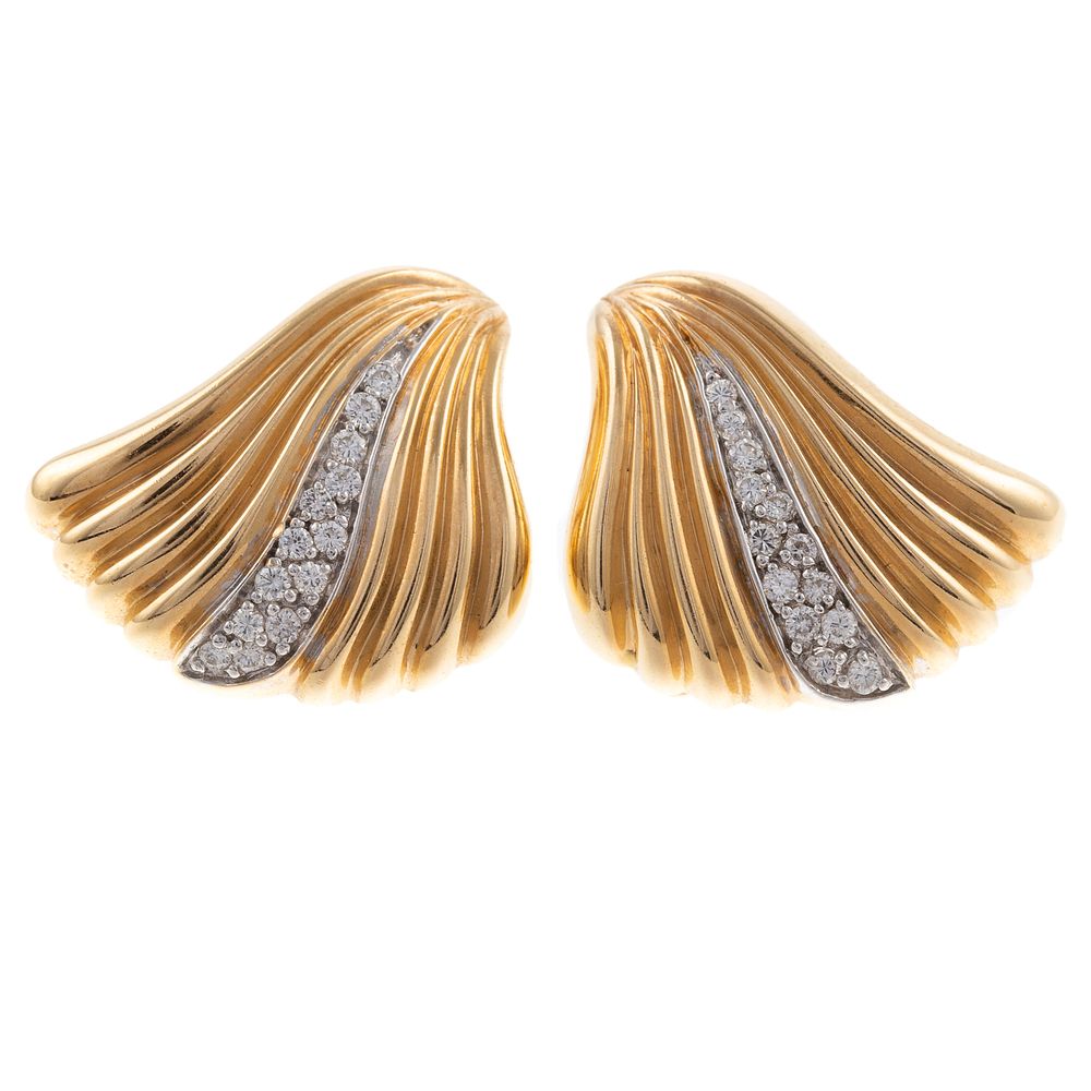 Appraisal: A Pair of Pave Diamond Fluted Earrings in K K