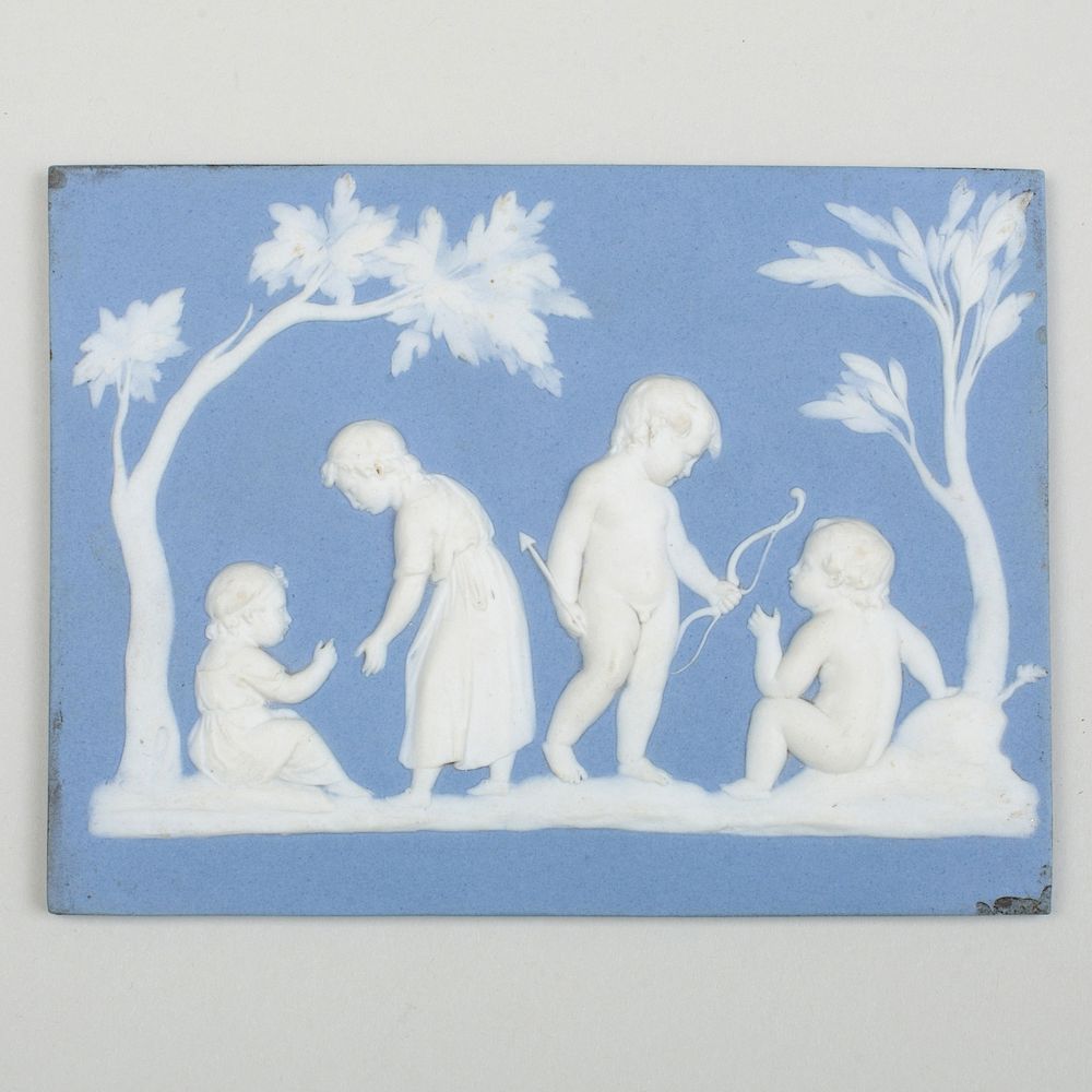 Appraisal: Wedgwood Blue and White Jasperware Rectangular Medallion Impressed mark decorated