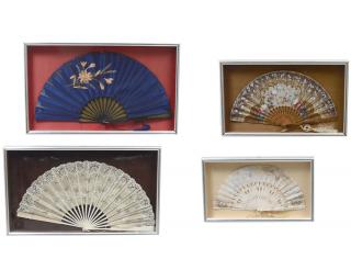 Appraisal: GROUP OF FOUR SILK FANS Each with pierced posts set