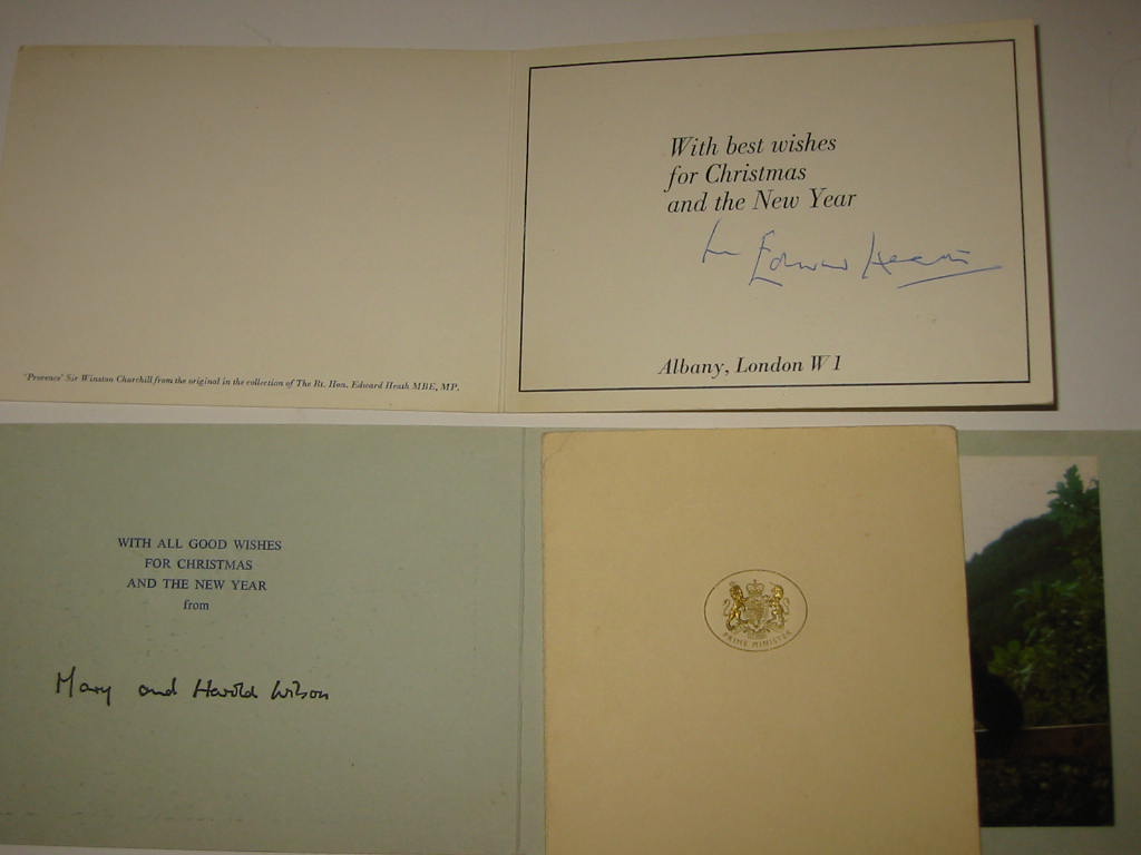 Appraisal: Edward Heath Christmas card signed in ball-point addressed Albany London