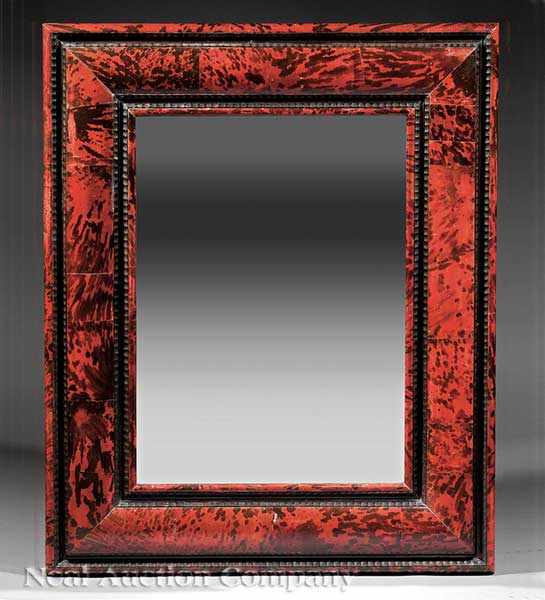 Appraisal: A William and Mary-Style Red Tortoiseshell Veneered Mirror now with