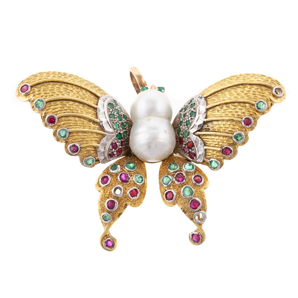 Appraisal: A K Gem Encrusted Butterfly Pin Pendant K yellow gold