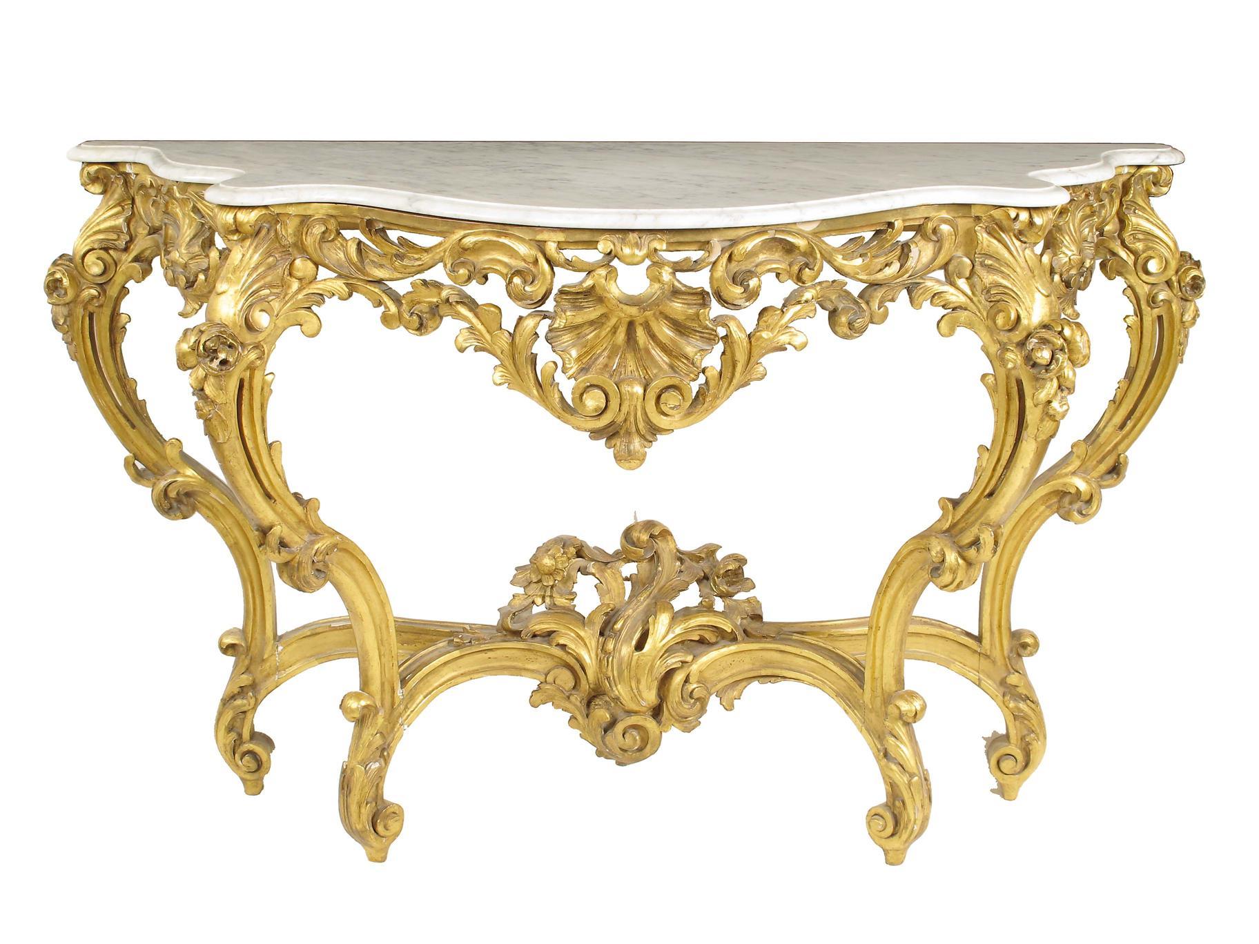 Appraisal: A continental carved giltwood console table in th century style