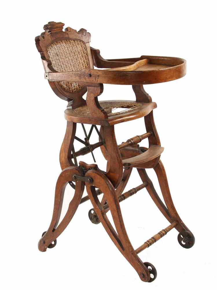 Appraisal: OAK MECHANICAL HIGHCHAIR - 's Golden Oak Mechanical Highchair with