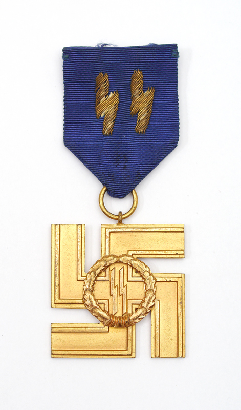 Appraisal: GERMAN WWII SS YEAR SERVICE MEDAL Blue ribbon with metallic