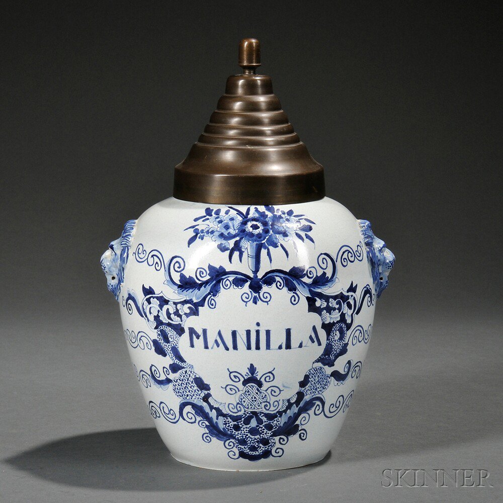 Appraisal: Dutch Delft Tobacco Jar Holland c blue decorated with the