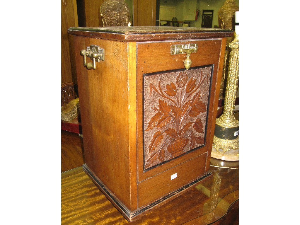 Appraisal: Carved mahogany coal box