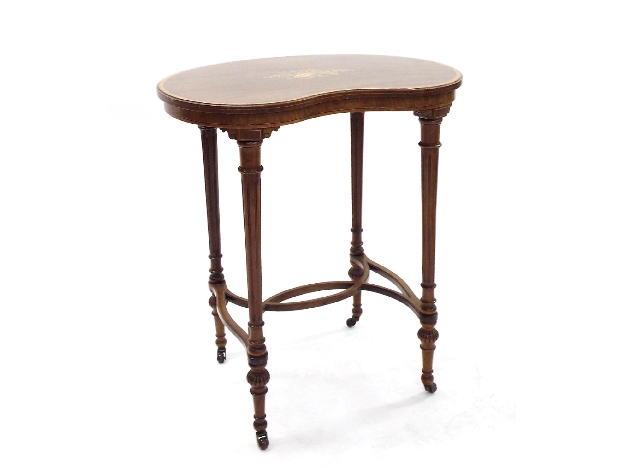 Appraisal: Good quality Edwardian kidney shaped occasional table boxwood inlaid with