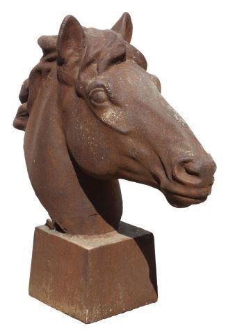 Appraisal: Large cast iron horse head thc on integral base oxidized