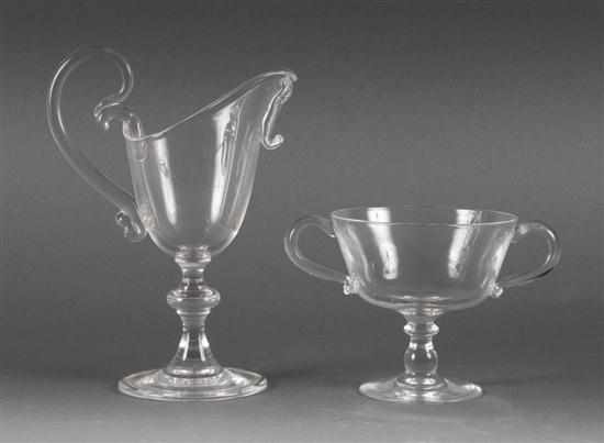 Appraisal: Steuben glass creamer and sugar th century stylized form with