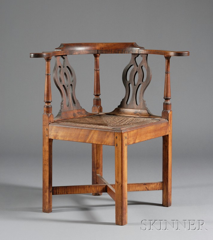 Appraisal: Chippendale Tiger Maple Sycamore and Birch Roundabout Chair possibly central