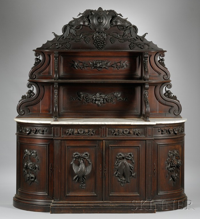 Appraisal: Victorian Renaissance Revival Marble-top Carved Walnut D-shaped Sideboard approx ht