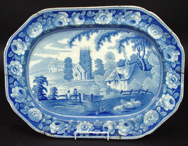 Appraisal: Victorian octagonal china meat plate printed in blue with a