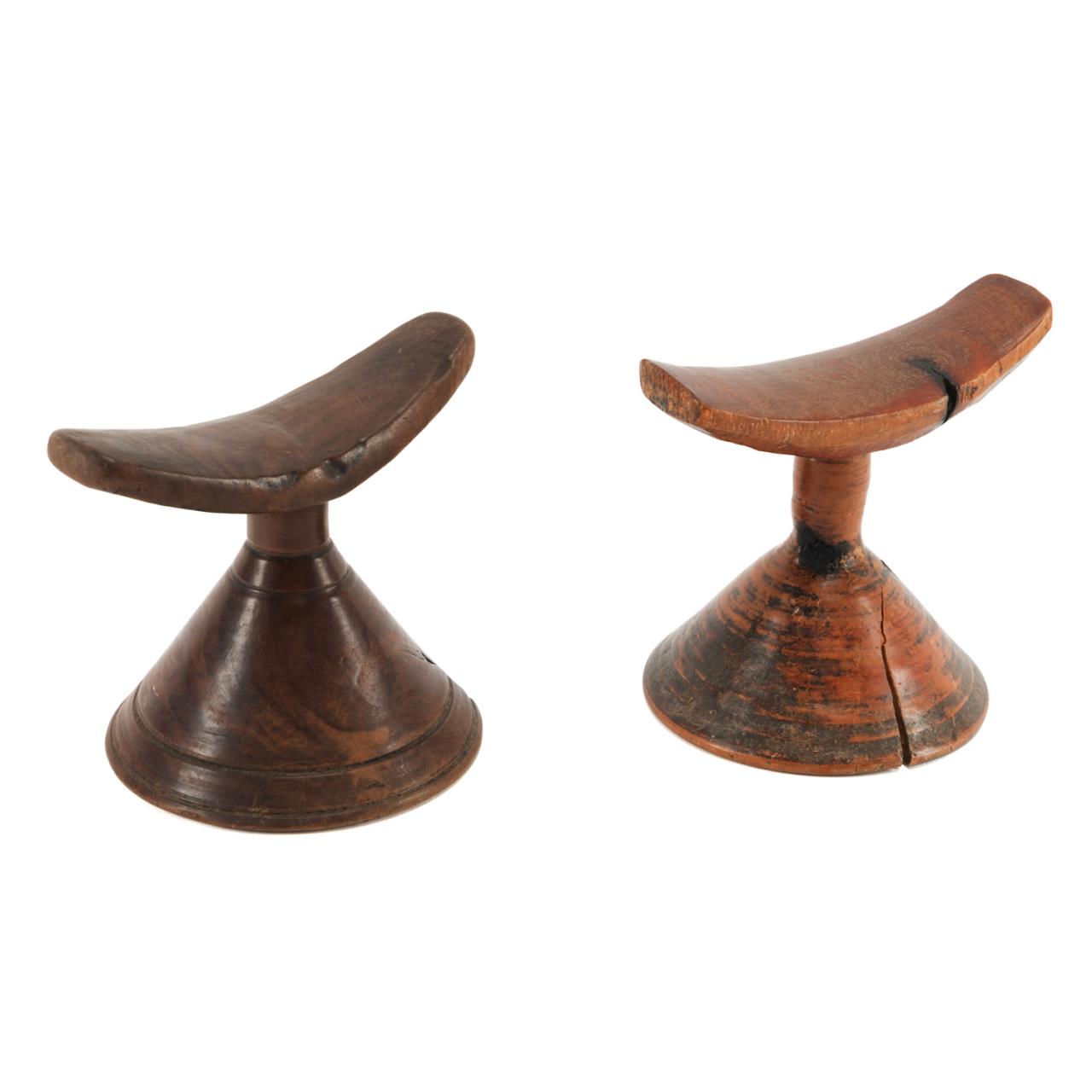 Appraisal: PAIR AFRICAN CARVED WOODEN NECK RESTS Pair of carved wooden